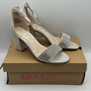 Sugar Machelene Silver Rhinestone Dress Sandals 7.5M